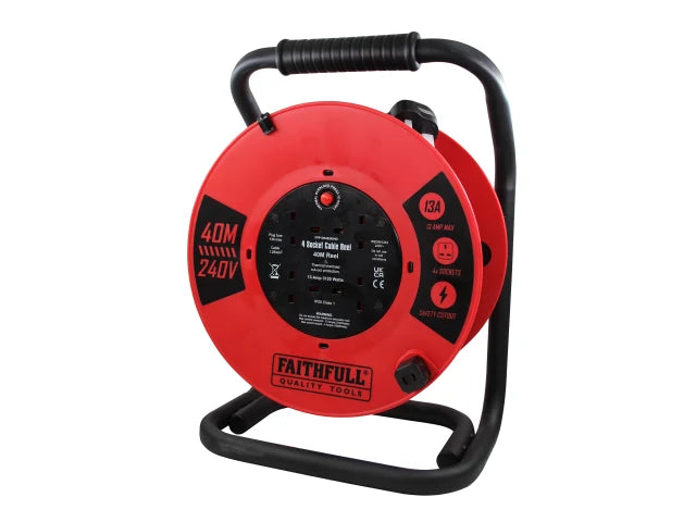 Faithfull Open Cable Reel 240V 40m 13A 4 Socket (1.25mm Cable)