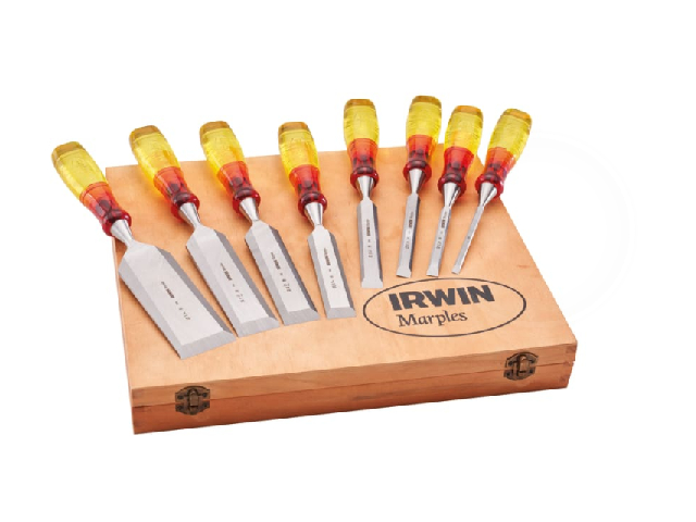IRWIN Marples M373 Splitproof Bevel Edge Wood 8 Piece Chisels set in Wooden Box