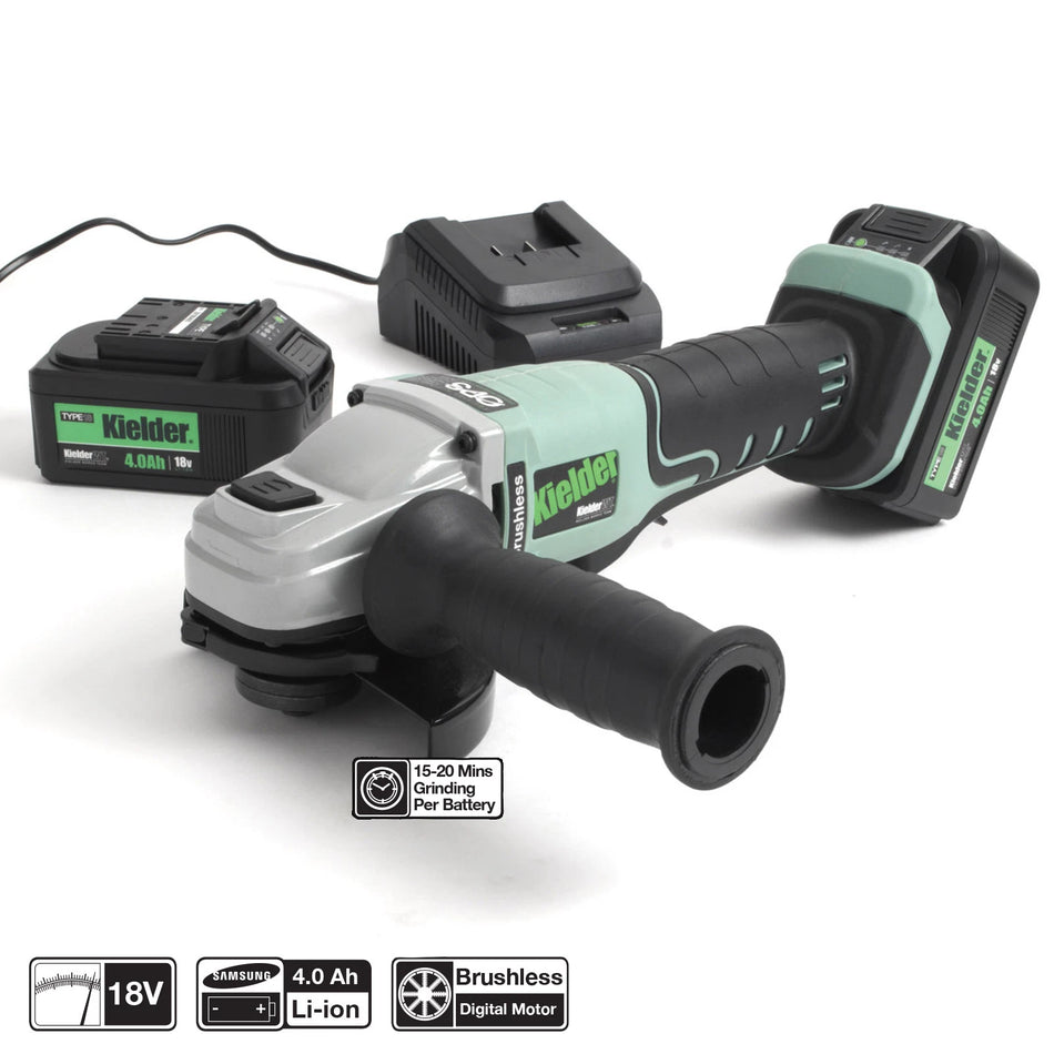Kielder KWT-007 18V Cordless Angle Grinder (Includes charger and 2 x 4.0Ah batteries).