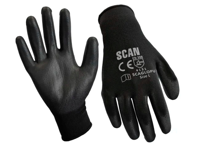 Black PU Coated Gloves - L (Size 9) (5 Pairs)
